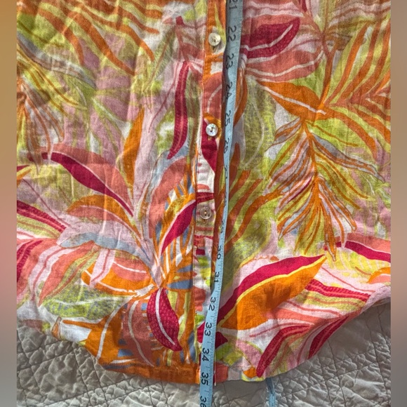 C&C California Tunic Top Tropical Floral Linen/Rayon Button Up Sz XL Beach Vacay - Picture 15 of 15